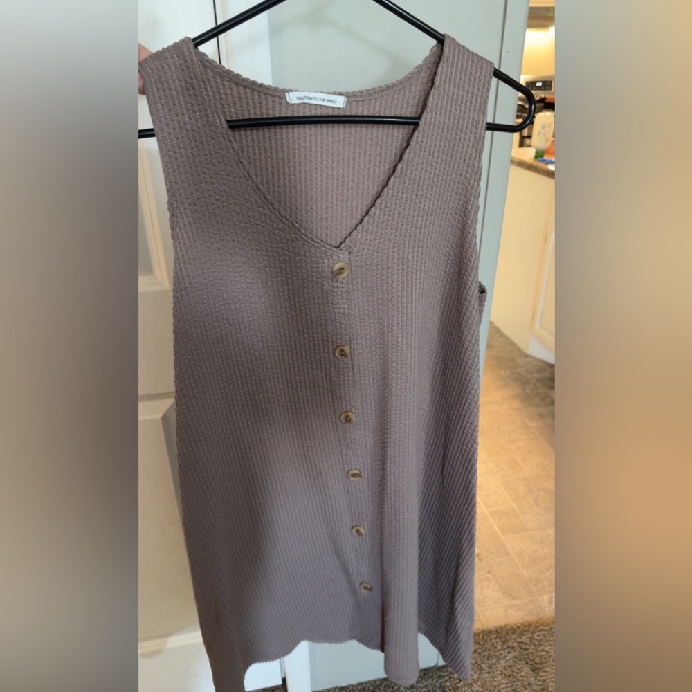 Caution To The Wind Taupe Textured button down dress